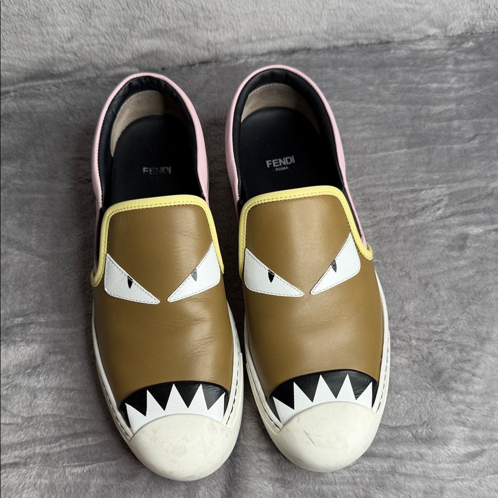 Fendi Kids Brown and Pink Monster Sneakers